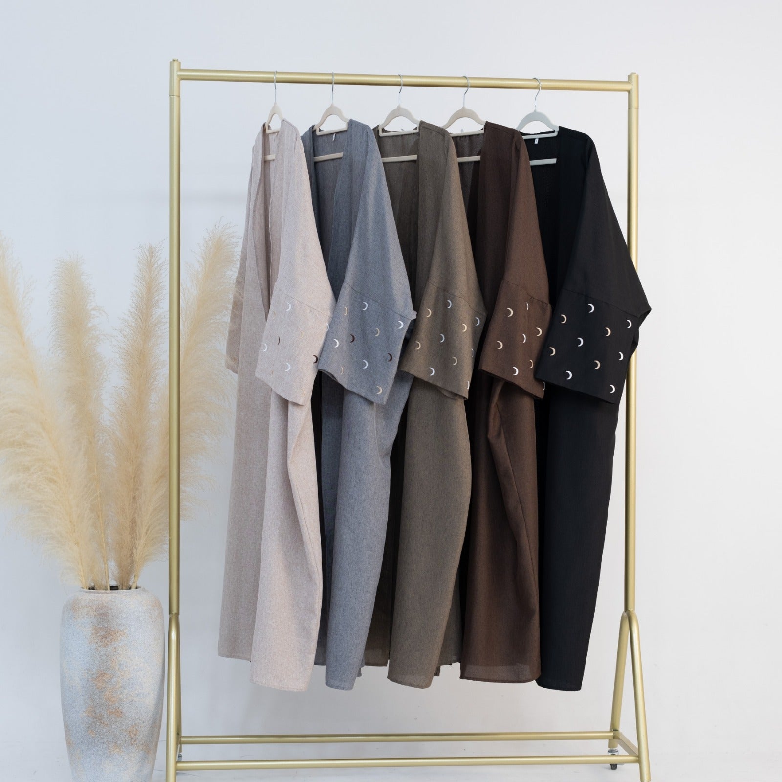 Stormgrijs Kimono Abaya Jurk met Maanborduur