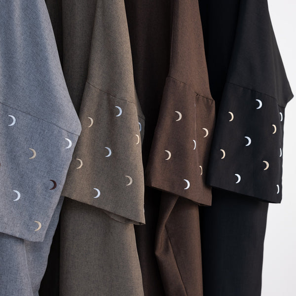 Stormgrijs Kimono Abaya Jurk met Maanborduur