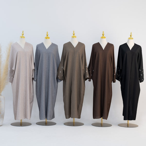 Stormgrijs Kimono Abaya Jurk met Maanborduur