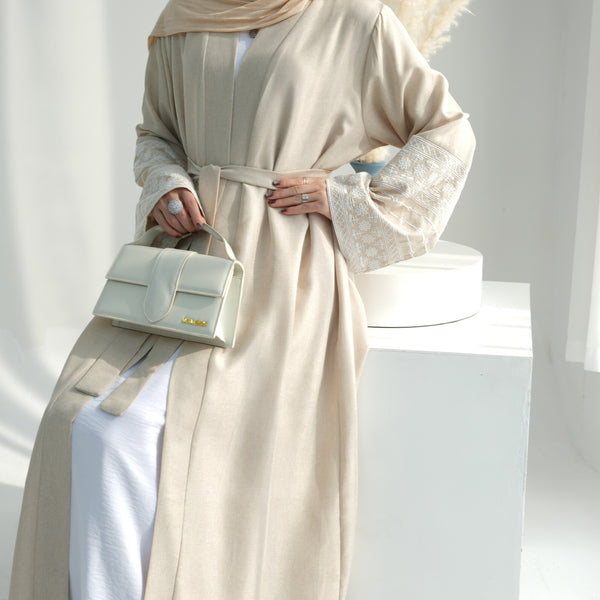 Antiekwit Geborduurde Kimono Abaya Jurk