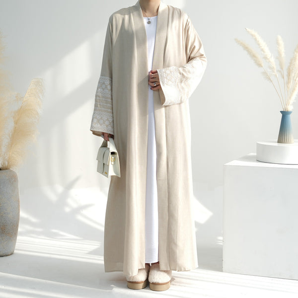 Antiekwit Geborduurde Kimono Abaya Jurk