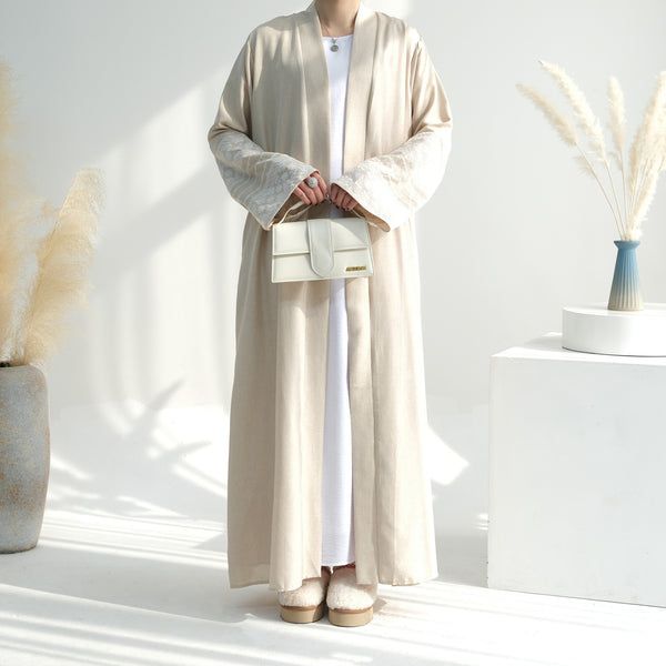 Antiekwit Geborduurde Kimono Abaya Jurk