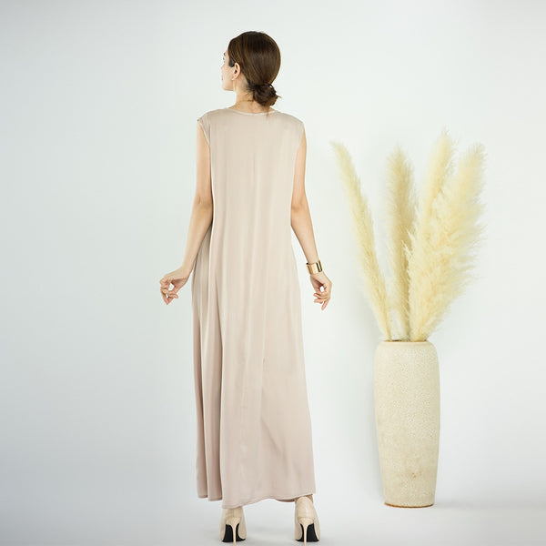 Antiekwit Zijdezachte Satijn Mouwloze Jurk