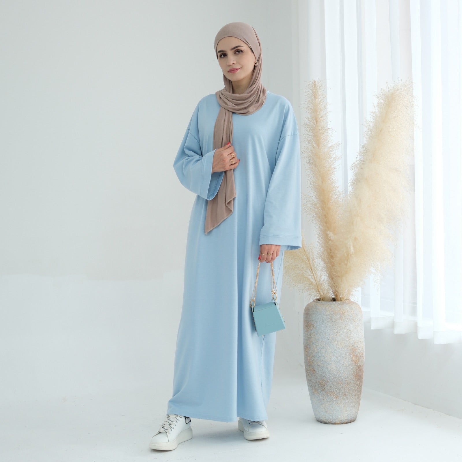 Babyblauw Sweatshirt Abaya Jurk