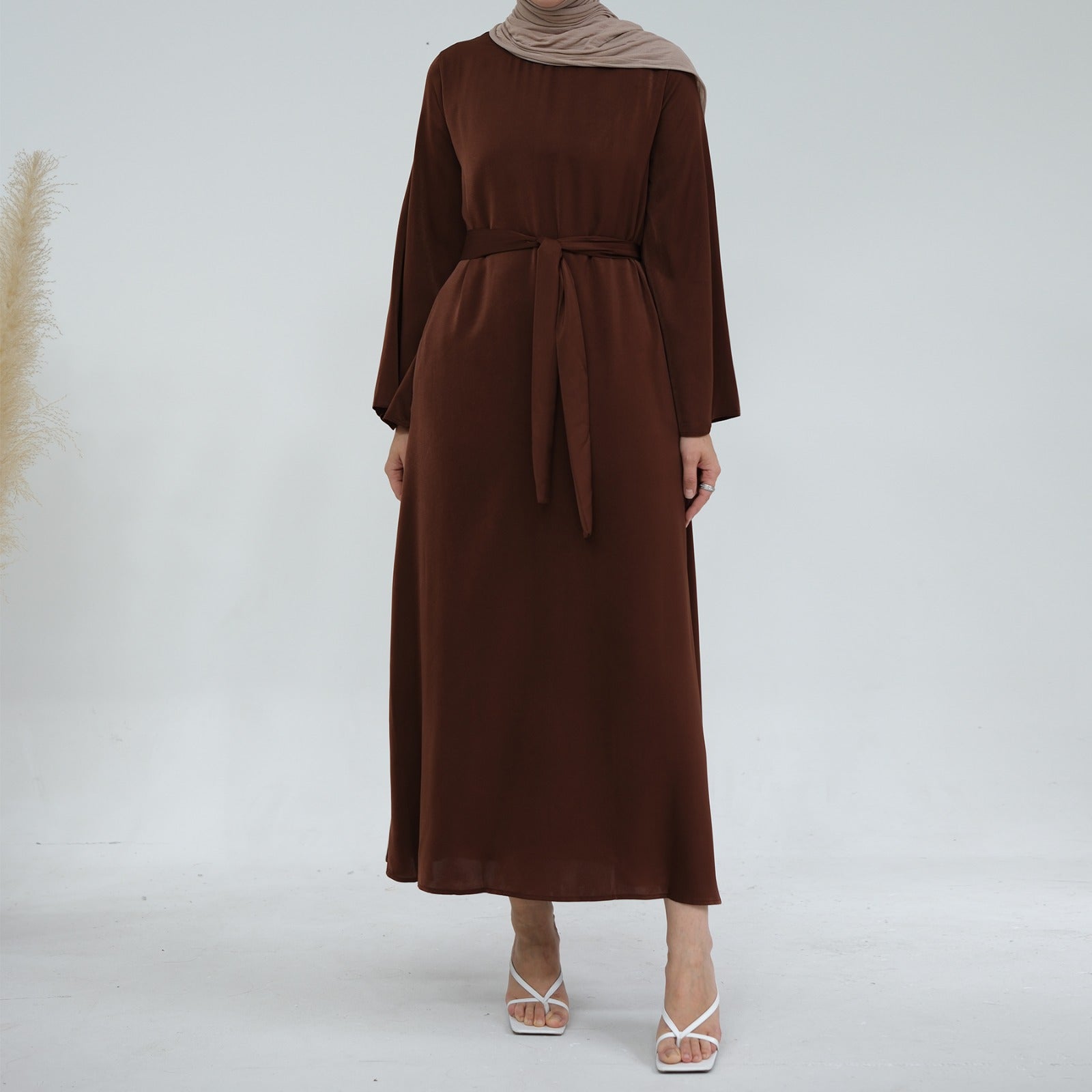 Chocoladebruin Zijdezachte Satijn Abaya Jurk