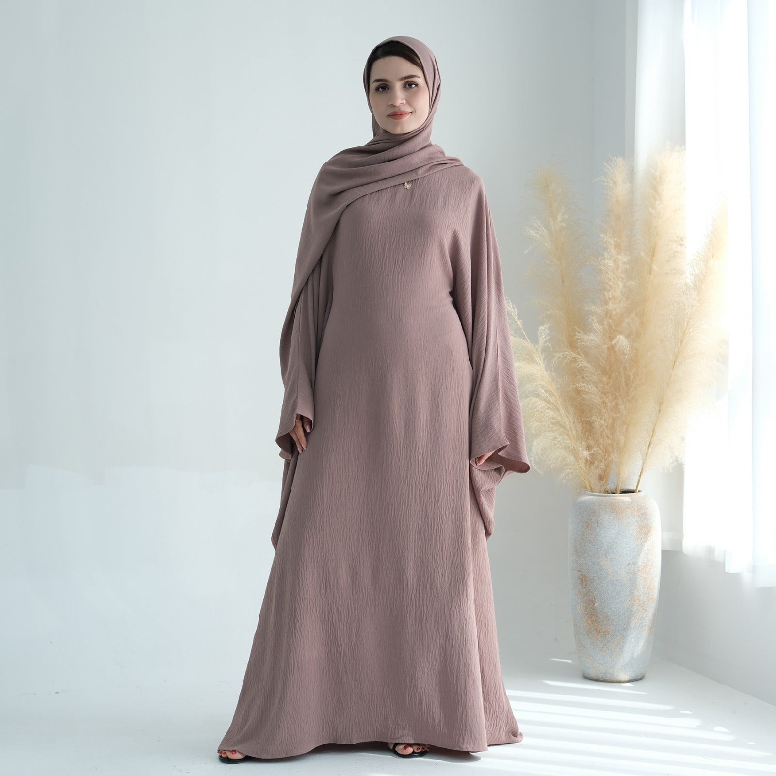 Chocolademelkbruin Jazz Crêpe Vlinder Abaya Jurk