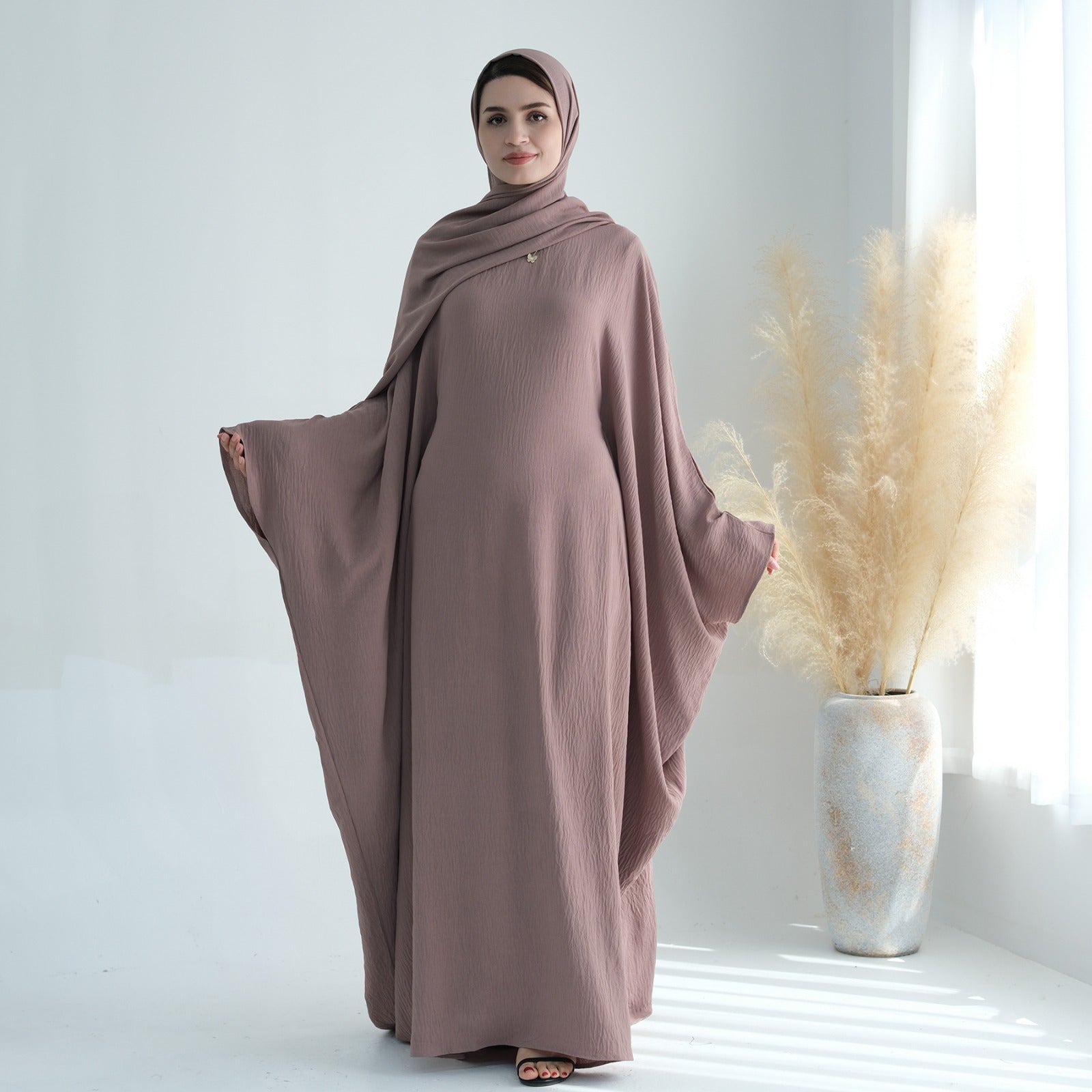Chocolademelkbruin Jazz Crêpe Vlinder Abaya Jurk