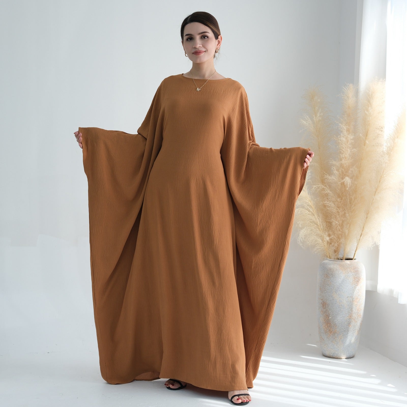 Honingbruin Jazz Crêpe Vlinder Abaya Jurk