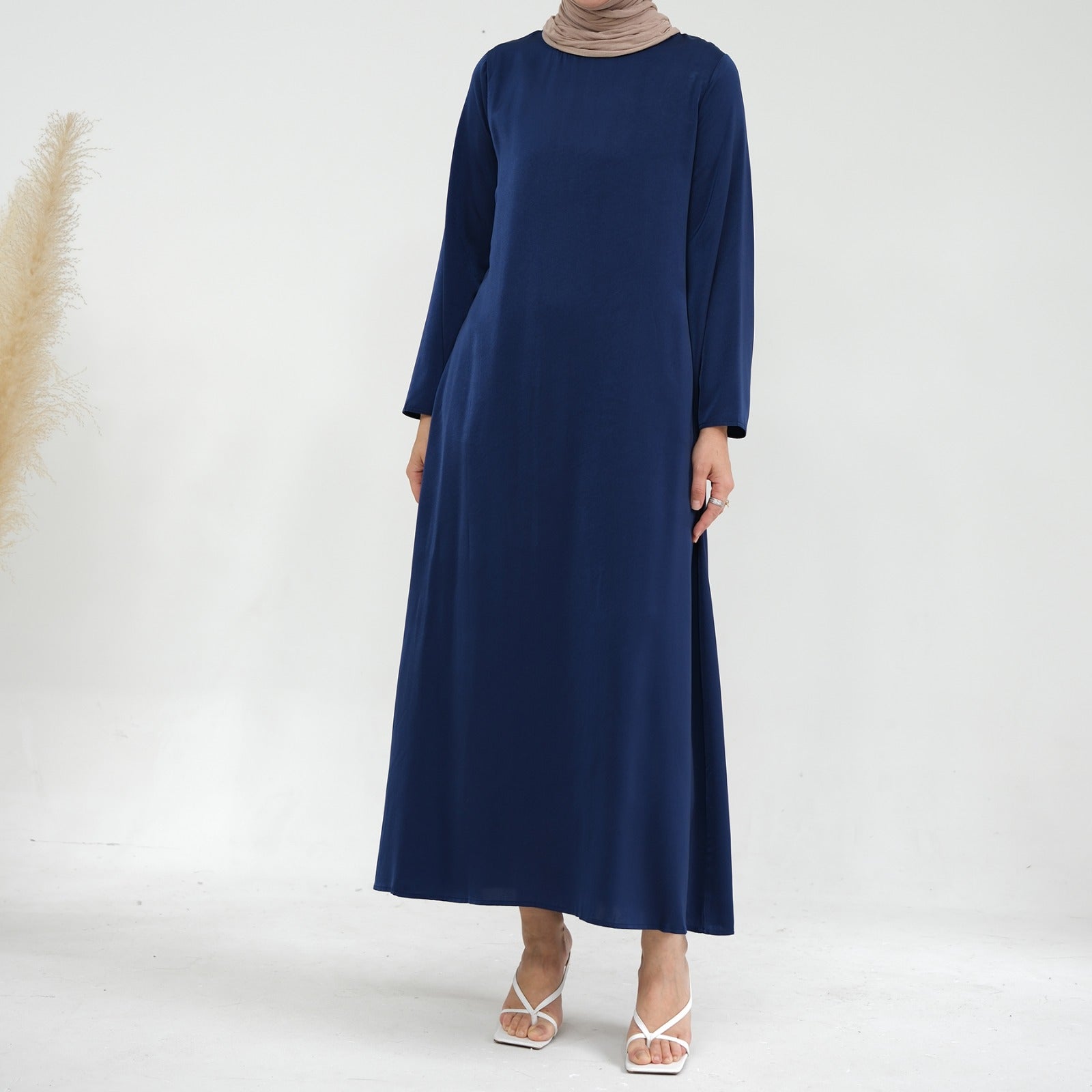 Koningsblauw Zijdezachte Satijn Abaya Jurk