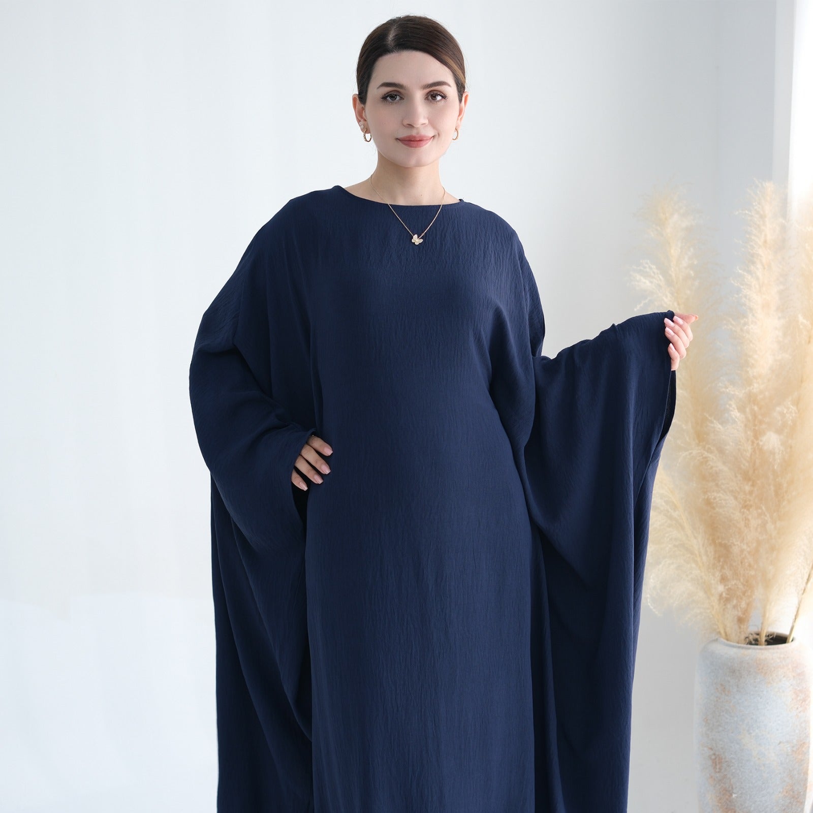 Middernachtblauw Jazz Crêpe Vlinder Abaya Jurk