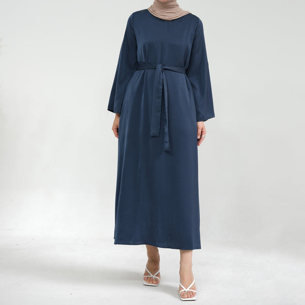 Mistblauw Zijdezachte Satijn Abaya Jurk