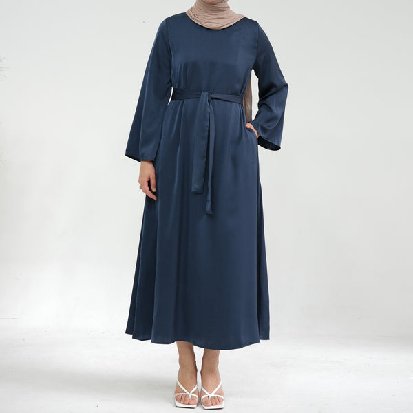Mistblauw Zijdezachte Satijn Abaya Jurk