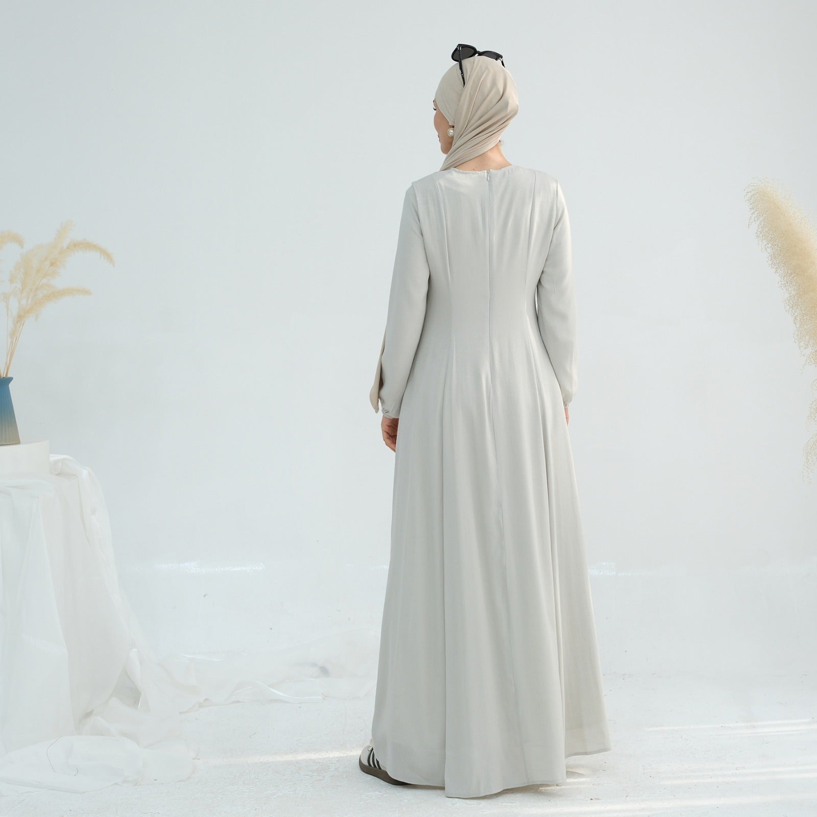 Mistgrijs Princess Seam Abaya Jurk