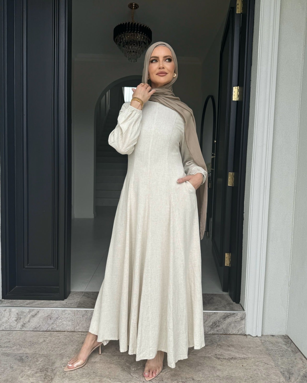 Mistgrijs Princess Seam Abaya Jurk