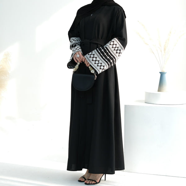 Nachtzwart Geborduurde Kimono Abaya Jurk