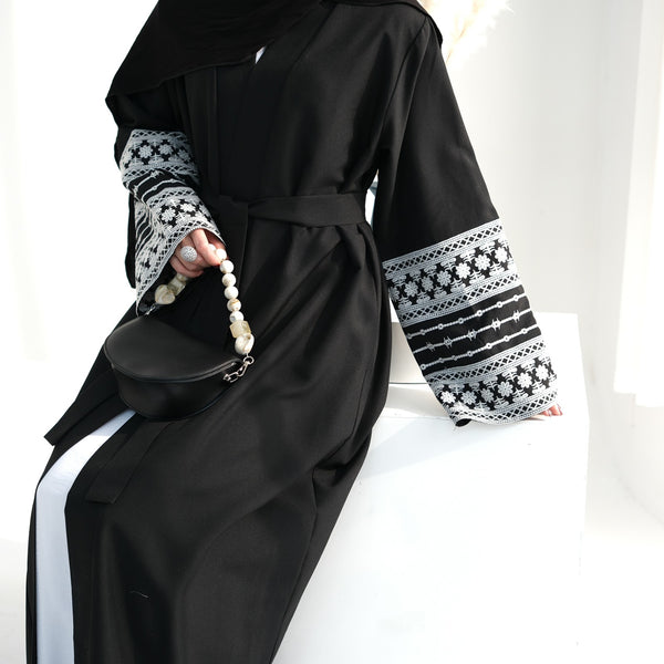 Nachtzwart Geborduurde Kimono Abaya Jurk