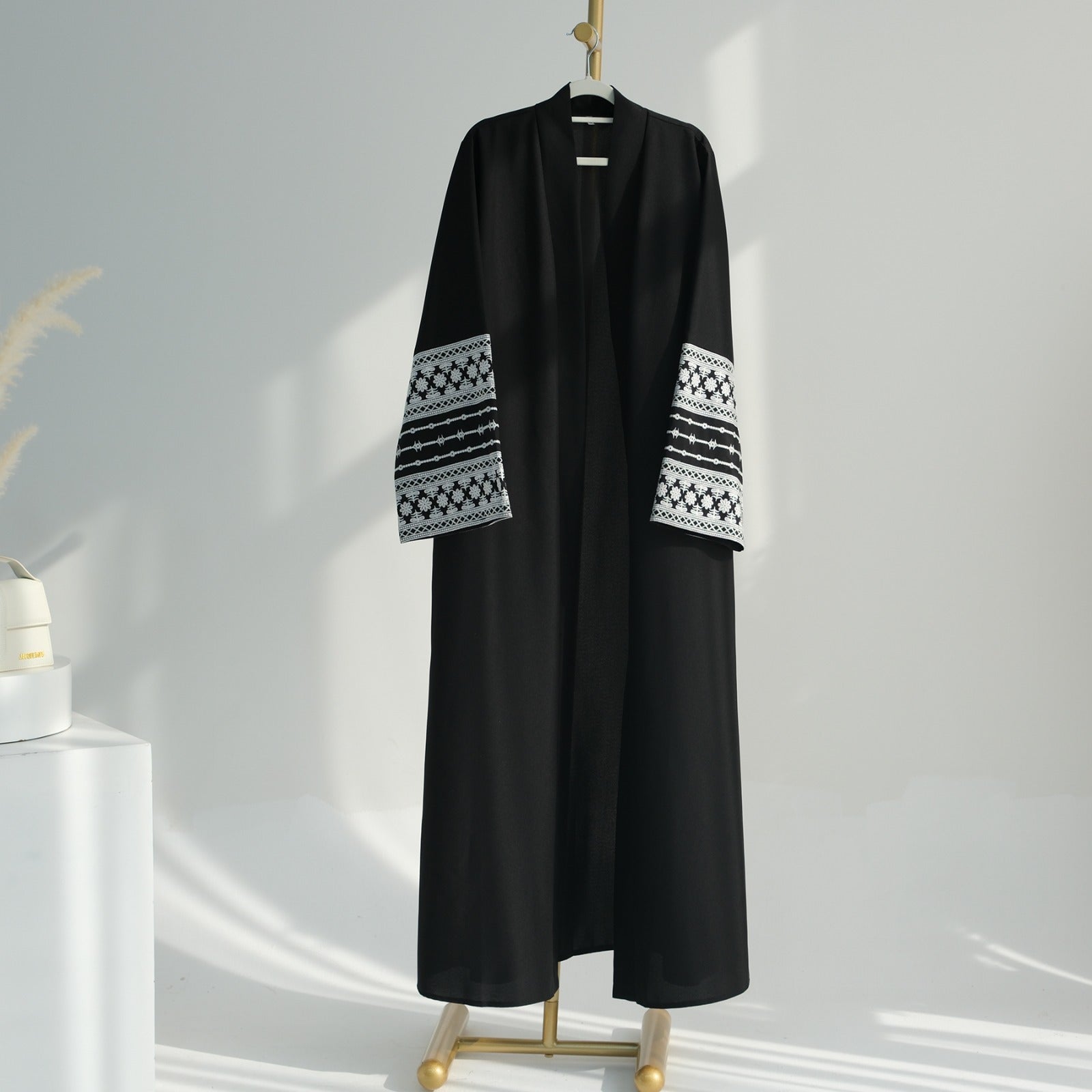 Nachtzwart Geborduurde Kimono Abaya Jurk