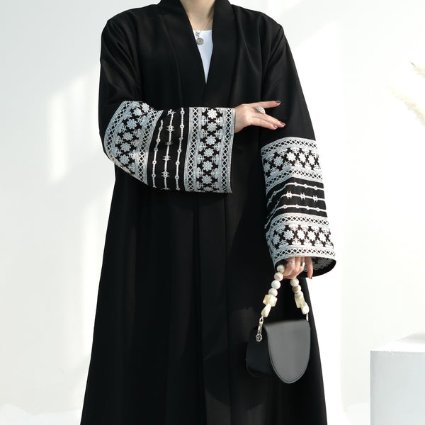 Nachtzwart Geborduurde Kimono Abaya Jurk