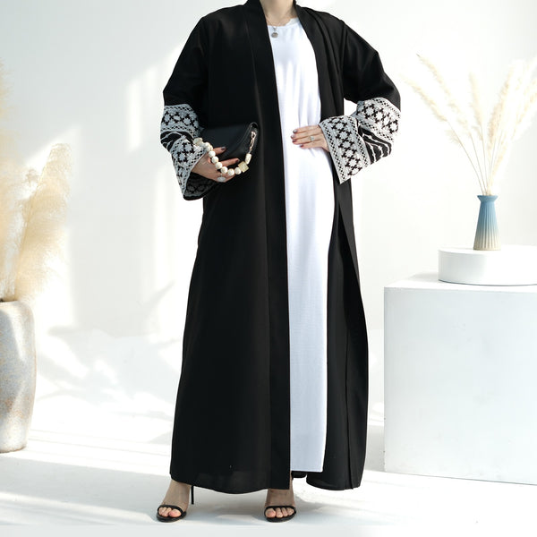 Nachtzwart Geborduurde Kimono Abaya Jurk