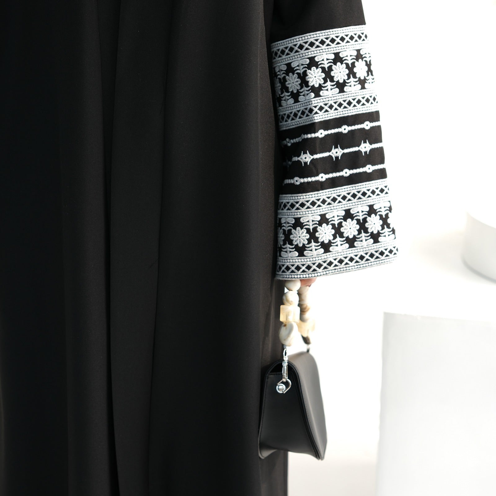 Nachtzwart Geborduurde Kimono Abaya Jurk