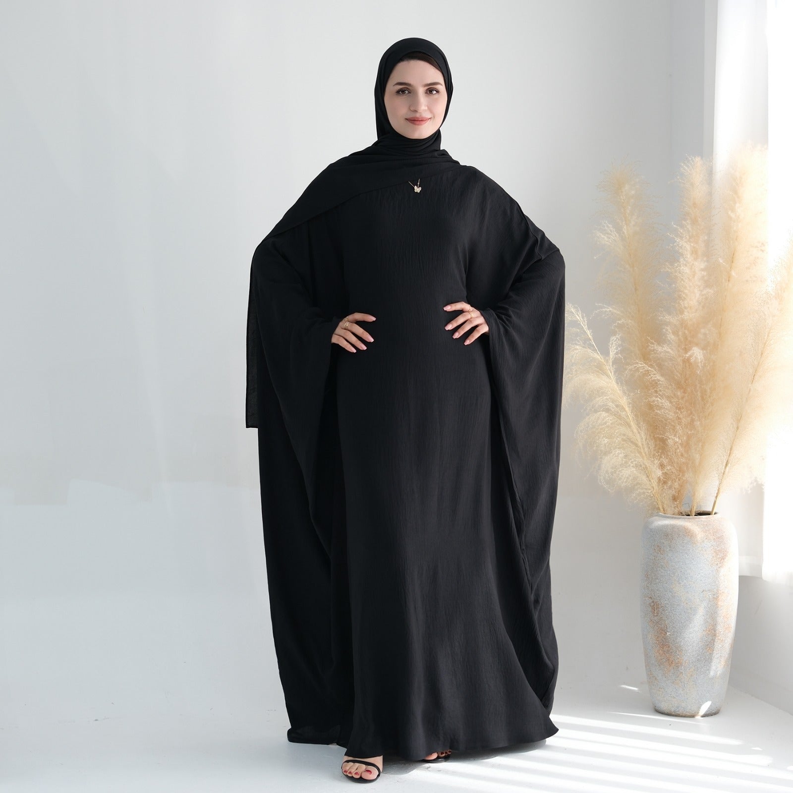 Nachtzwart Jazz Crêpe Vlinder Abaya Jurk