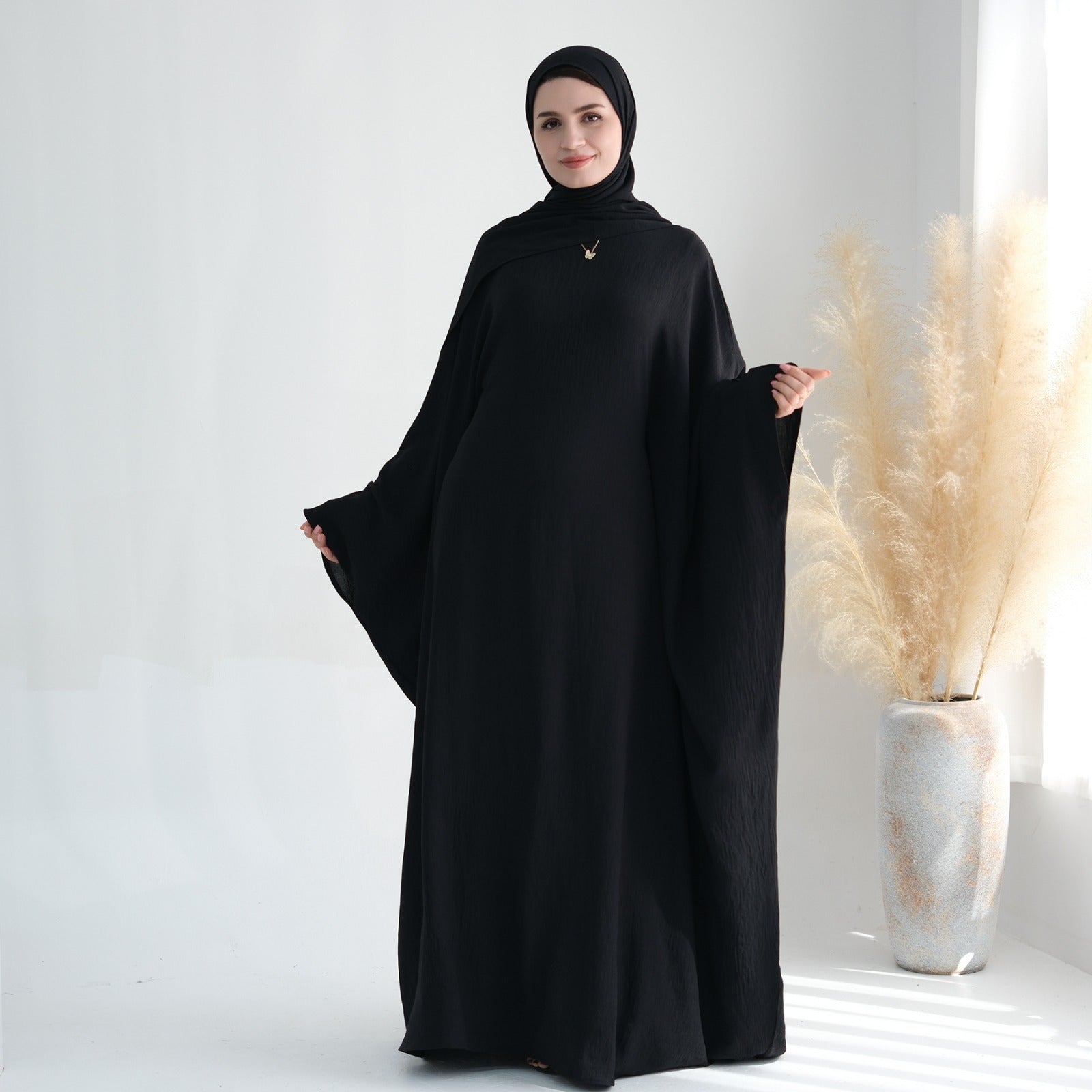 Nachtzwart Jazz Crêpe Vlinder Abaya Jurk