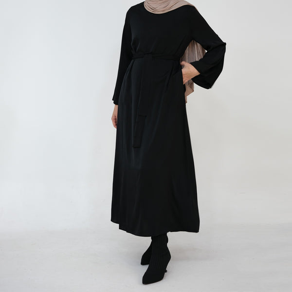 Nachtzwart Zijdezachte Satijn Abaya Jurk