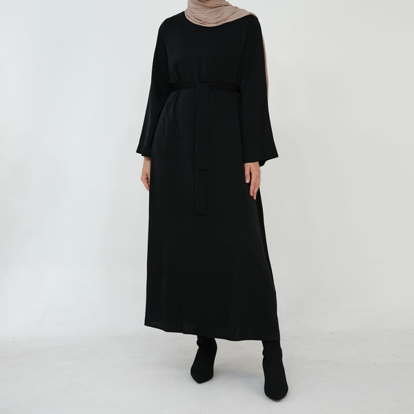 Nachtzwart Zijdezachte Satijn Abaya Jurk