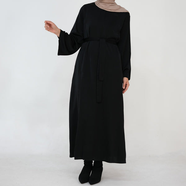 Nachtzwart Zijdezachte Satijn Abaya Jurk