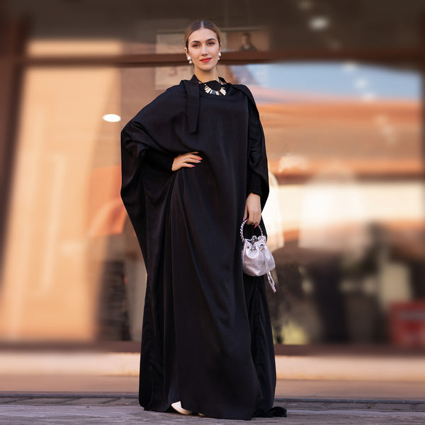 Nachtzwart Zijdezachte Satijn Onepiece Jilbab