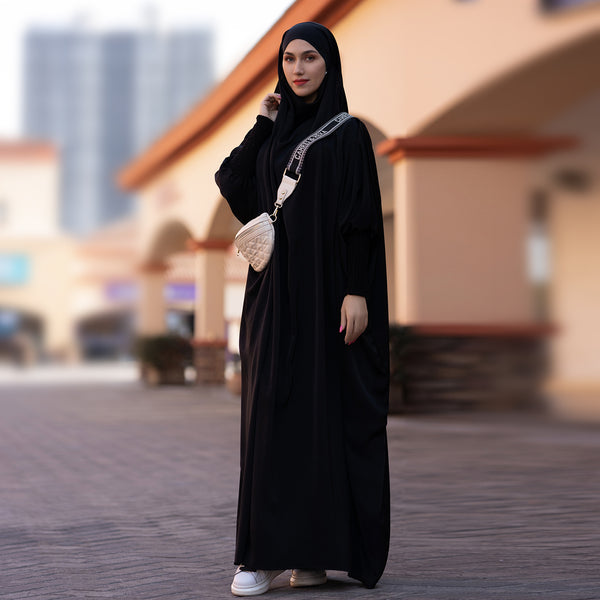 Nachtzwart Zijdezachte Satijn Onepiece Jilbab