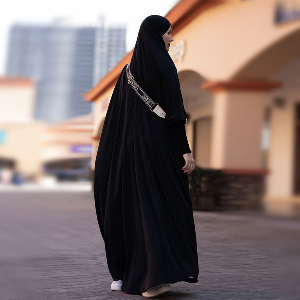 Nachtzwart Zijdezachte Satijn Onepiece Jilbab