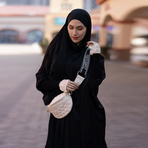 Nachtzwart Zijdezachte Satijn Onepiece Jilbab