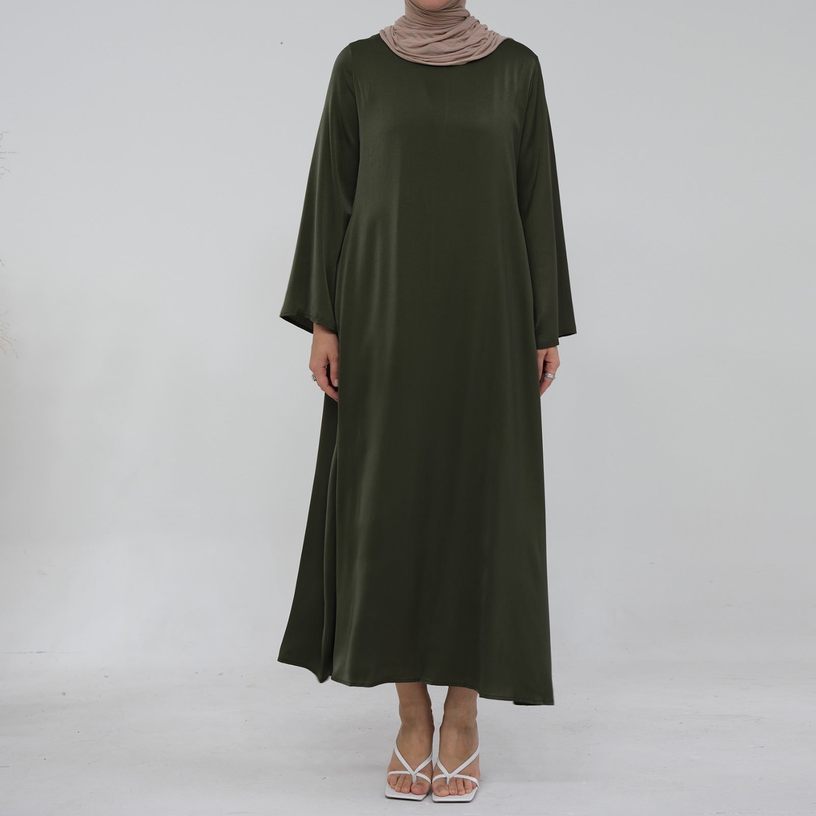 Olijfgroen Zijdezachte Satijn Abaya Jurk