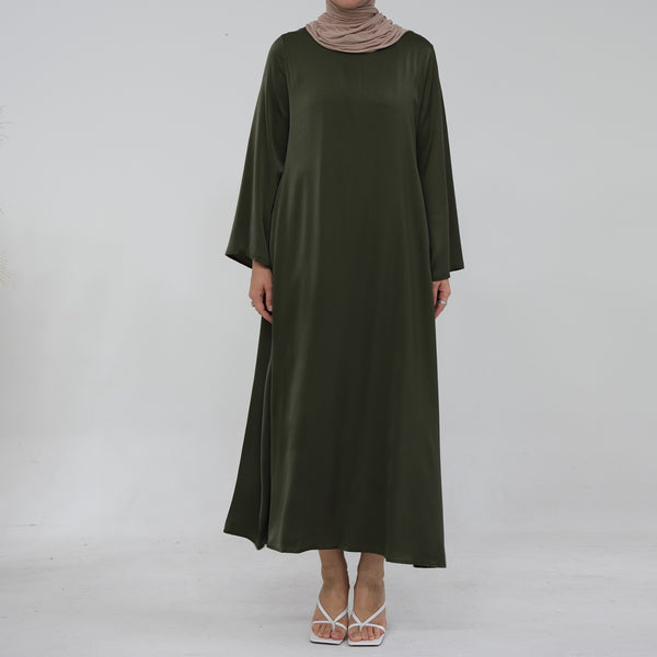 Olijfgroen Zijdezachte Satijn Abaya Jurk