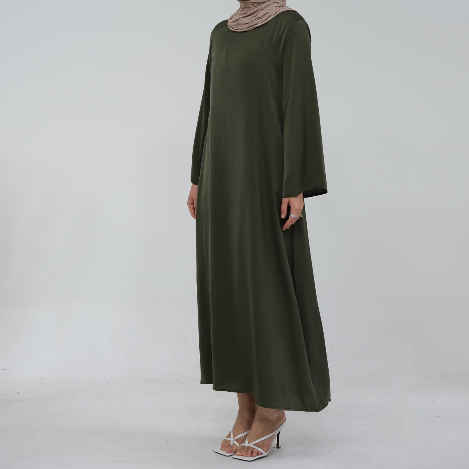 Olijfgroen Zijdezachte Satijn Abaya Jurk