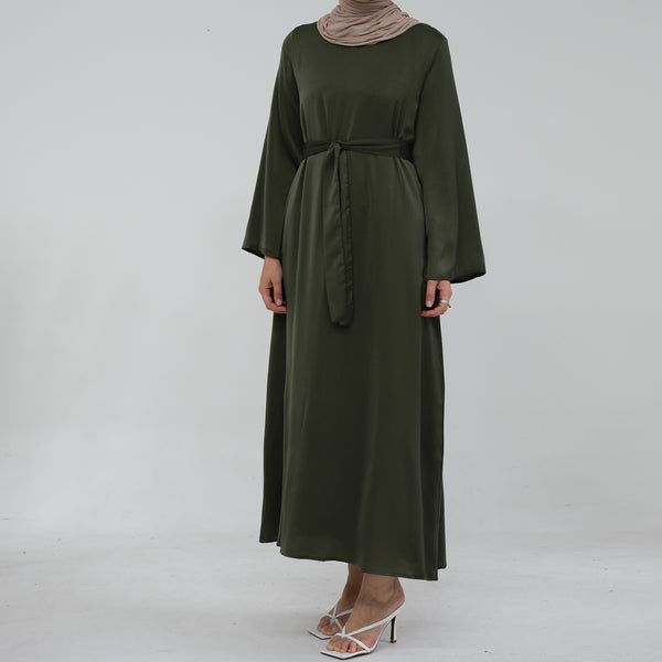 Olijfgroen Zijdezachte Satijn Abaya Jurk
