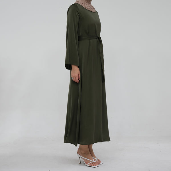 Olijfgroen Zijdezachte Satijn Abaya Jurk
