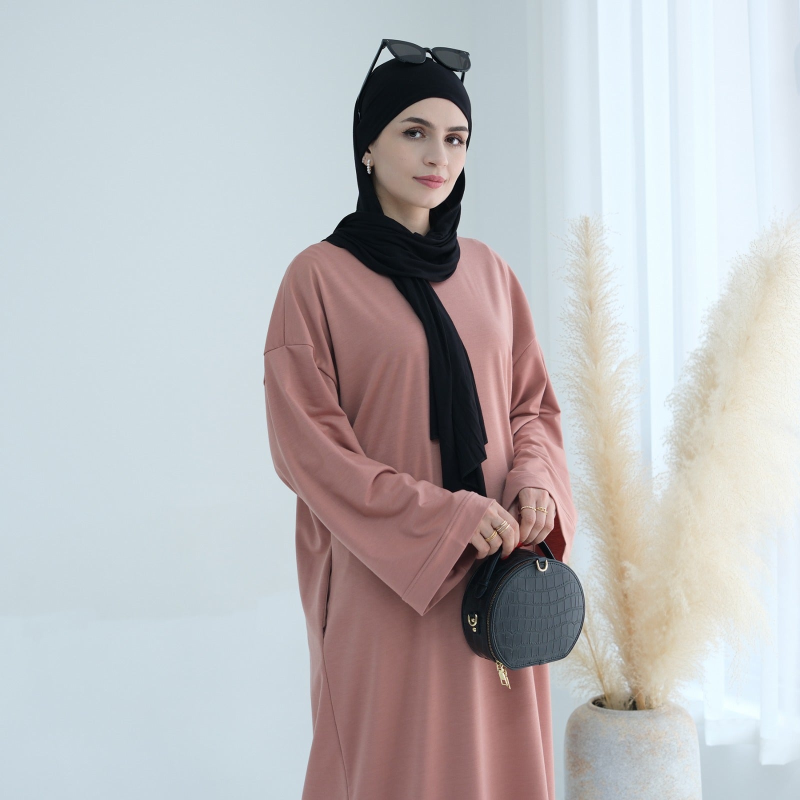 Perzikroze Sweatshirt Abaya Jurk