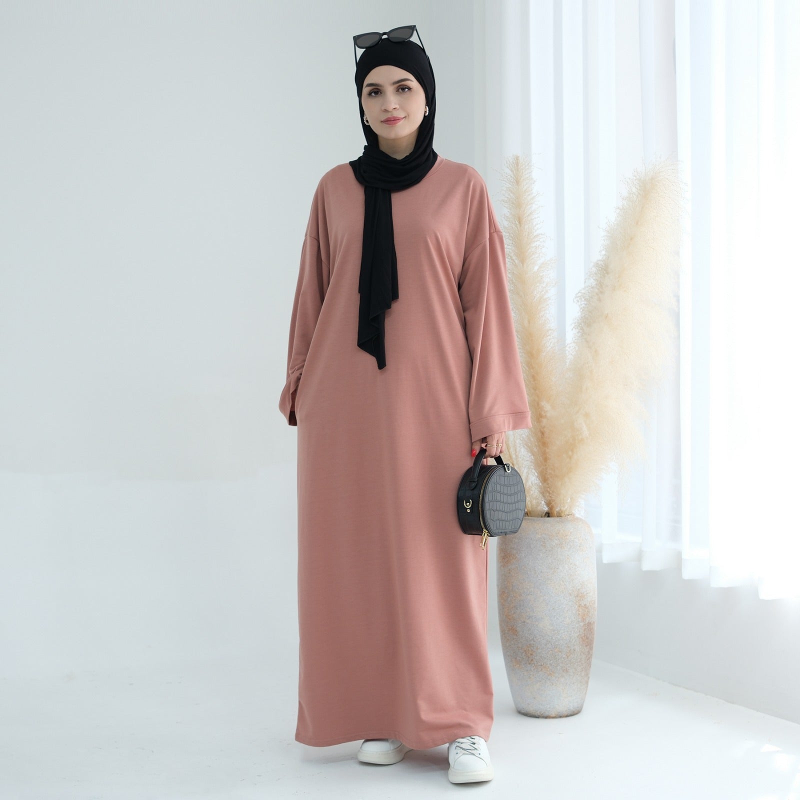Perzikroze Sweatshirt Abaya Jurk