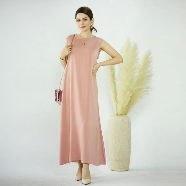 Poederroze Zijdezachte Satijn Mouwloze Jurk