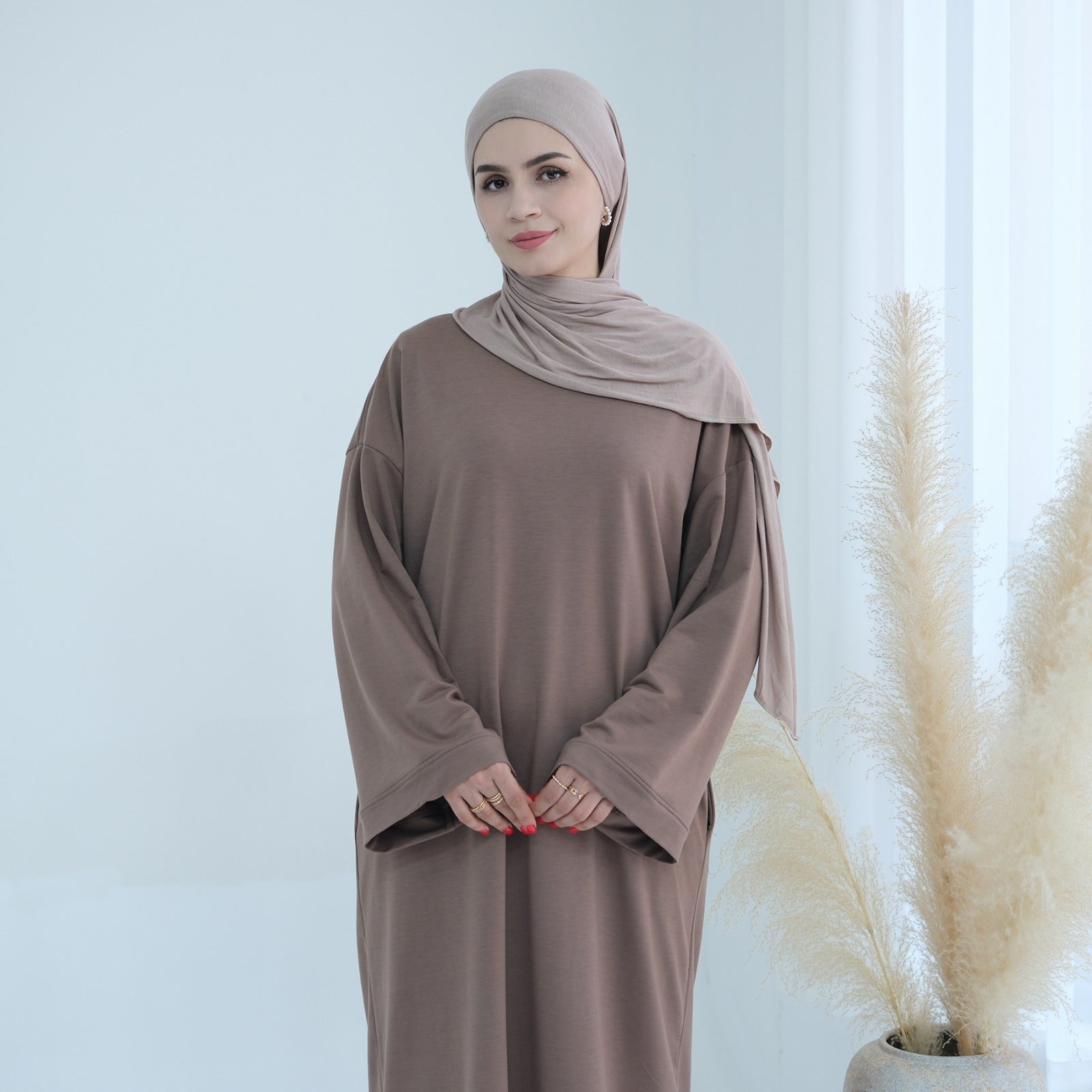 Warm Taupe Sweatshirt Abaya Jurk