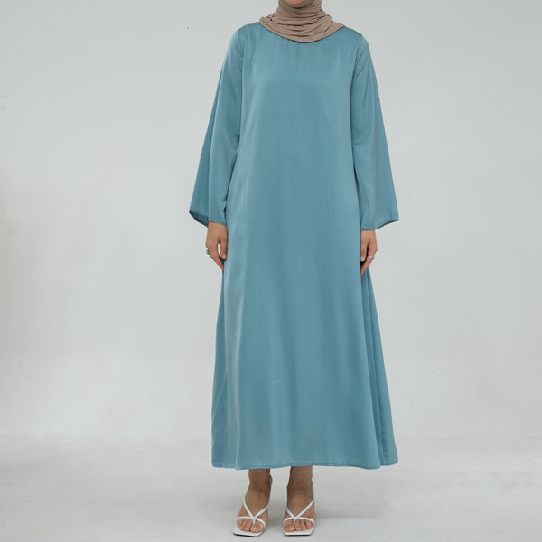 Zacht Turquoise Zijdezachte Satijn Abaya Jurk