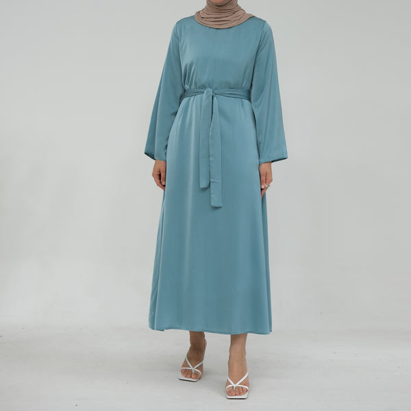 Zacht Turquoise Zijdezachte Satijn Abaya Jurk