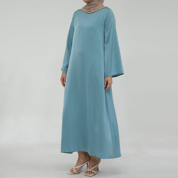Zacht Turquoise Zijdezachte Satijn Abaya Jurk