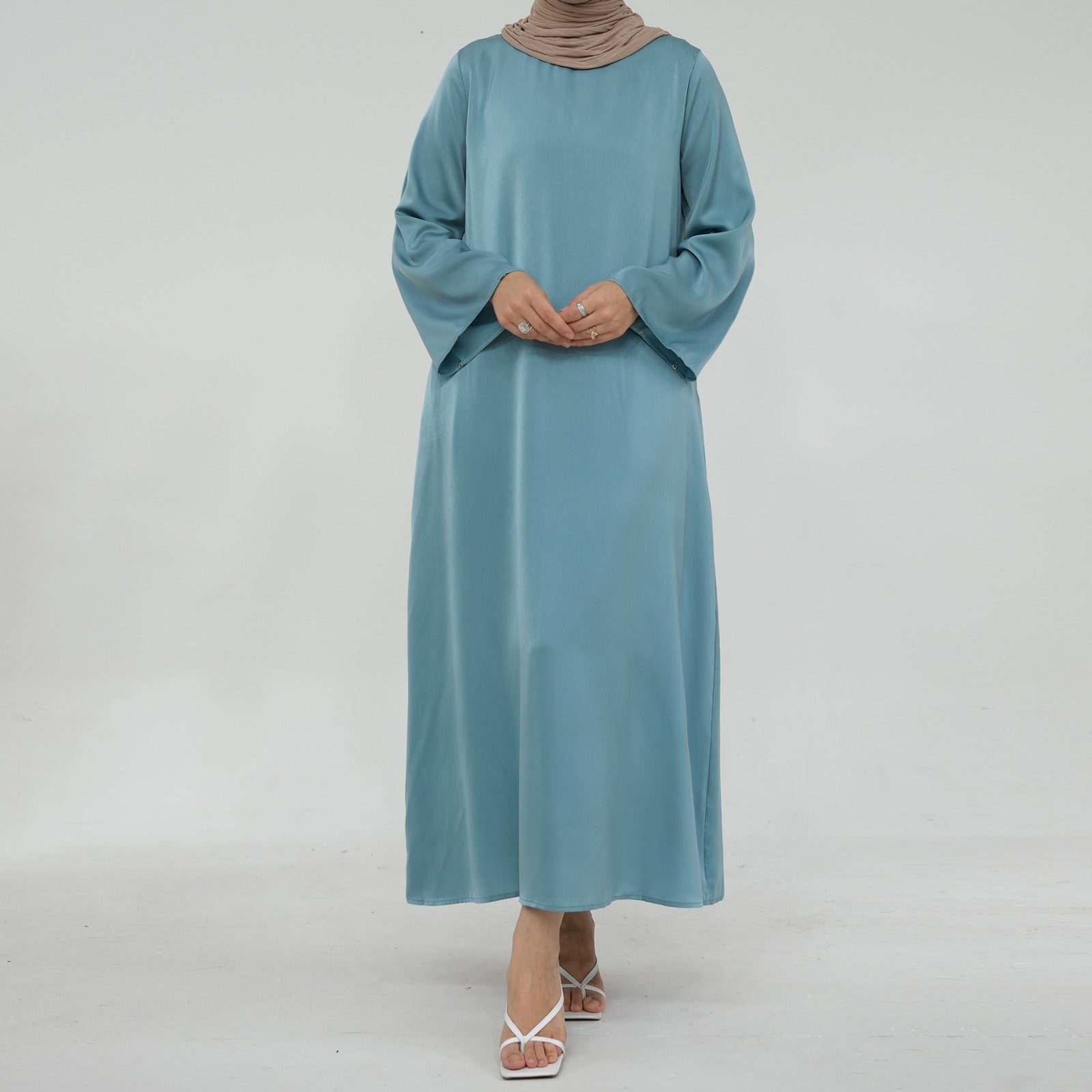 Zacht Turquoise Zijdezachte Satijn Abaya Jurk