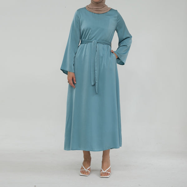 Zacht Turquoise Zijdezachte Satijn Abaya Jurk
