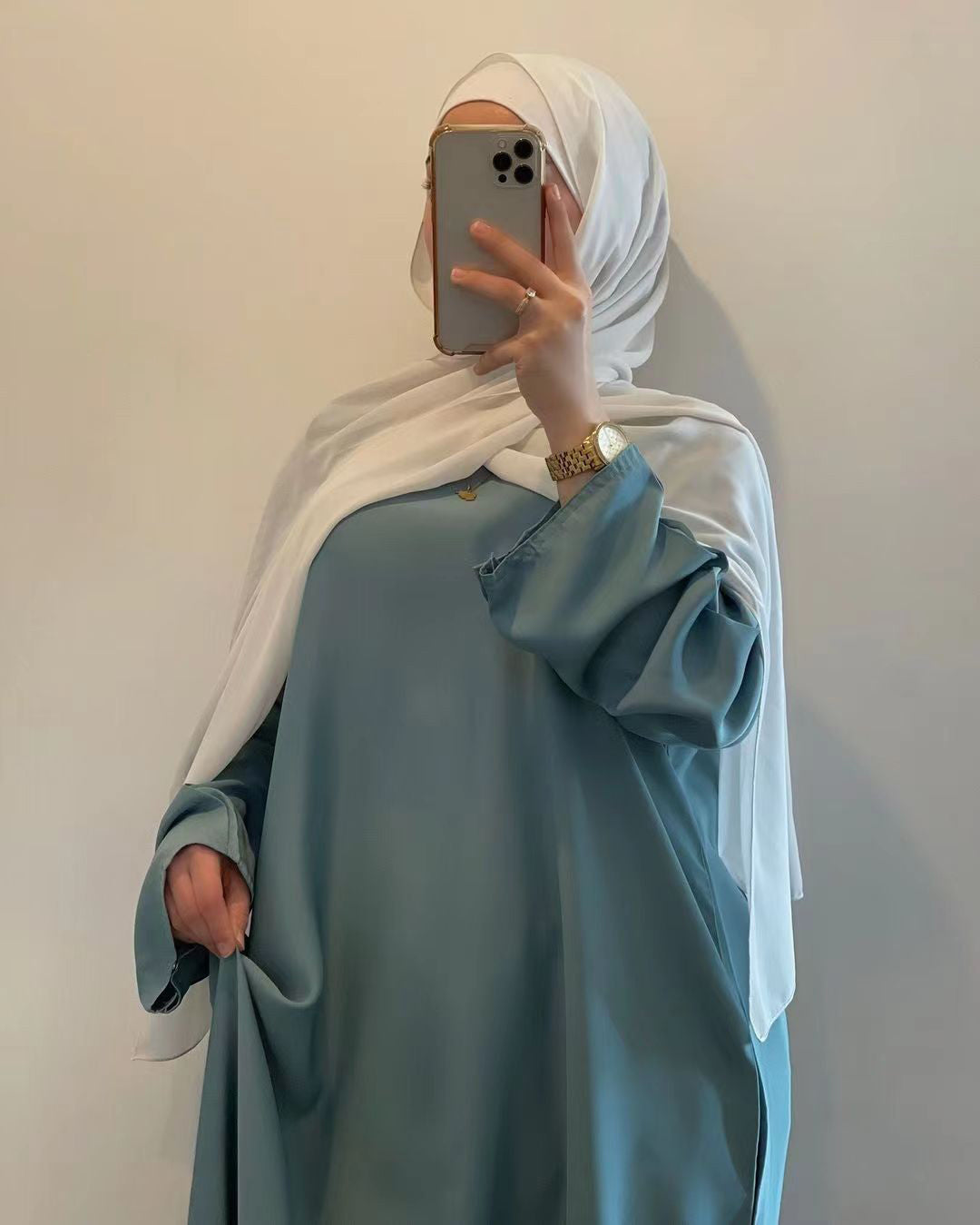 Zacht Turquoise Zijdezachte Satijn Abaya Jurk