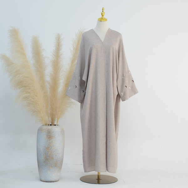 Zandbeige Kimono Abaya Jurk met Maanborduur
